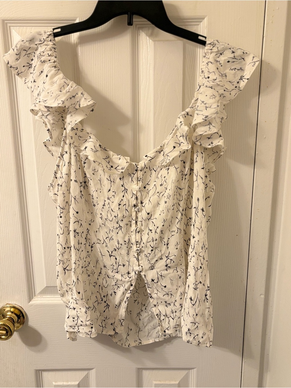 H&M White Camisole with Black Floral Print and Ruffle Straps